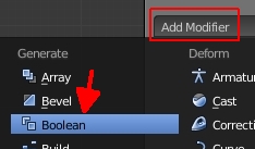 Cliquer sur Add Modifier puis sur Boolean