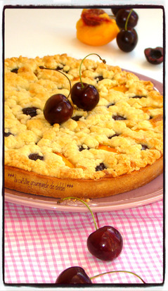 TARTE CRUMBLE PÊCHE,CERISE