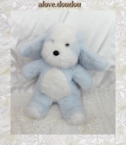 Doudou Peluche Chien Boulgom Bleu Et Blanc Vintage - alove.doudou