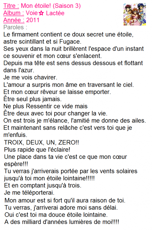 Voie Lactee Mon Etoile Saison 3 2011 Fanedemangas