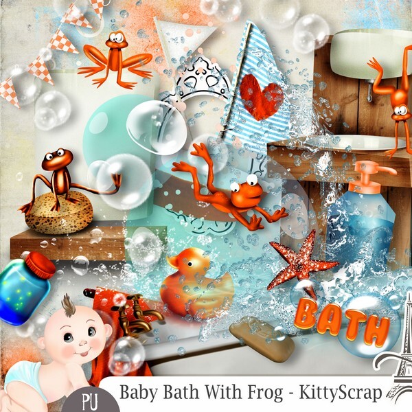 mini kit baby bath with frog de KittyScrap