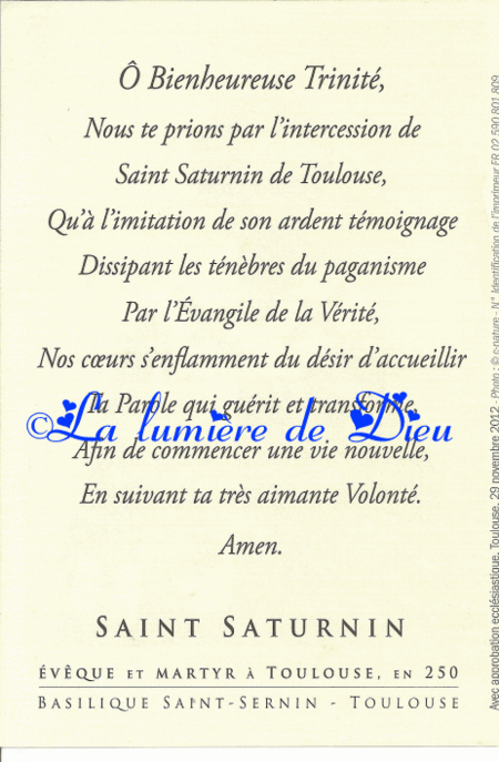 Prière à Saint Saturnin