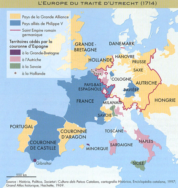 L'Europe du traité d'Utrecht, 1714, Atlas historique de la Catalogne, 2010, avec l'aimable autorisation des éditions Autrement
