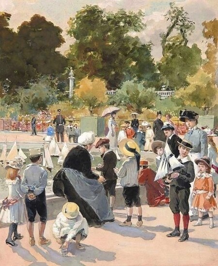 Enfants jouant aux bateaux dans le jardin du Luxembourg (école française de la fin du XIXe siècle)