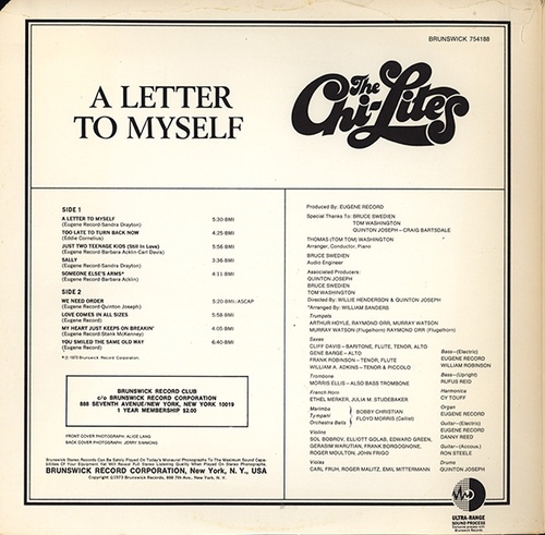 The Chi-Lites : Album " A Letter To Myself " Brunswick Records BL 754188 [ US ]