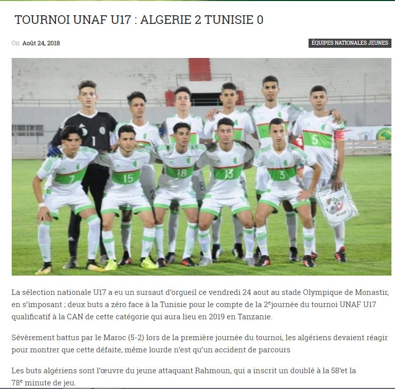 24.8.2018 Tournoi UNAF U17 EN-Tunisie 2-0