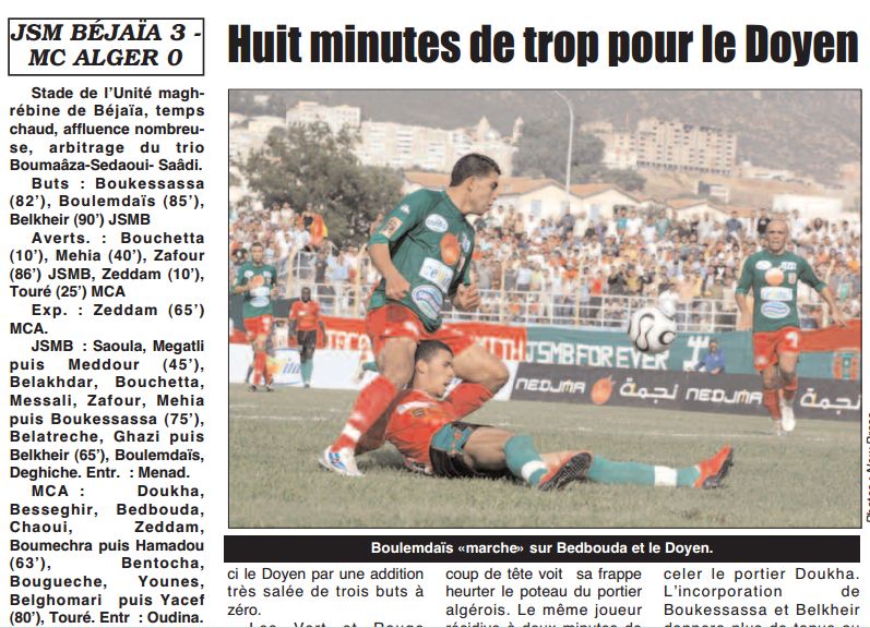 Jeudi 18.9.2008 Béjaia JSMB-MCA 3-0