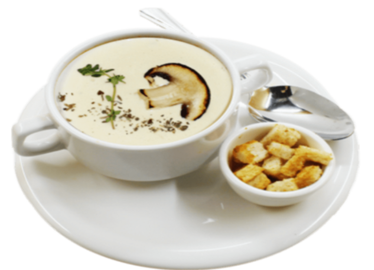 Velouté de champignons et petits croûtons à l'ail.