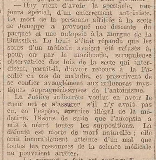 Huy - Enterrement antoiniste (La Belgique, 24 avril 1916)