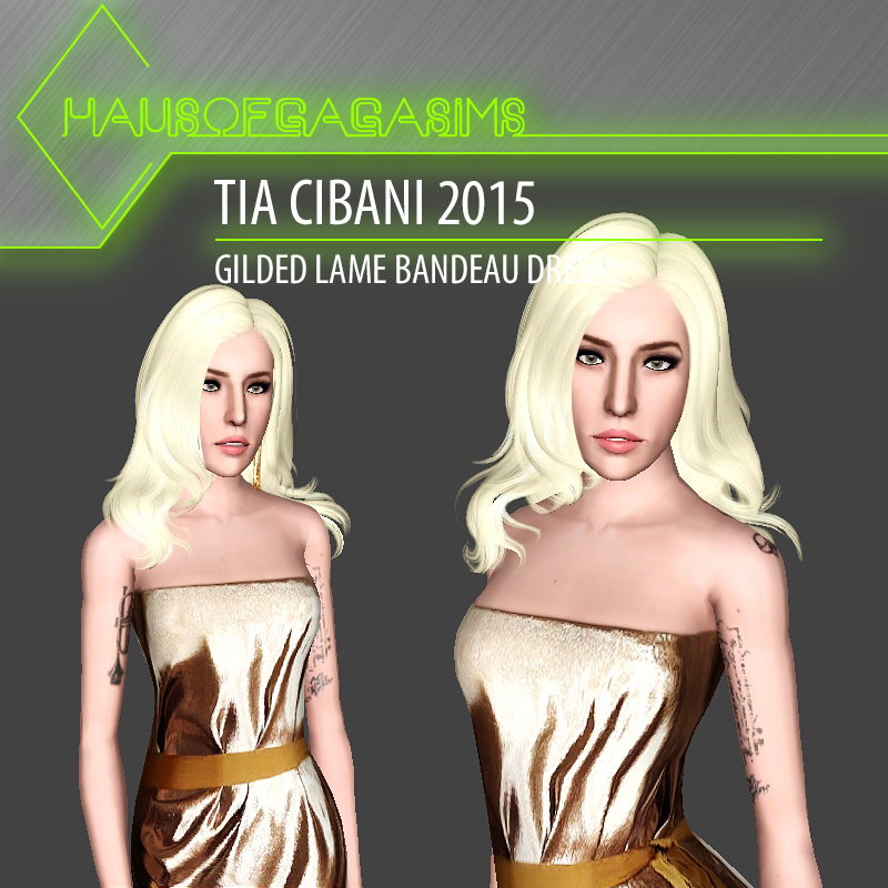 TIA CIBANI 2015 GILDED LAME BANDEAU DRESS