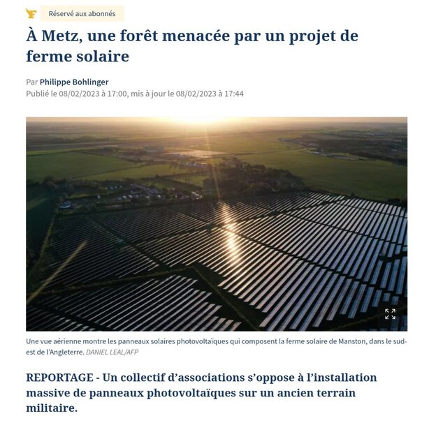 Metz: Une forêt menacée par une ferme solaire
