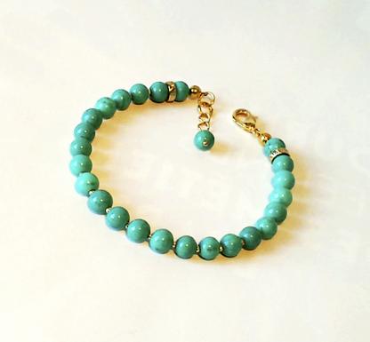 Bracelet Pierre de Turquoise naturelle boules 6mm / Laiton doré