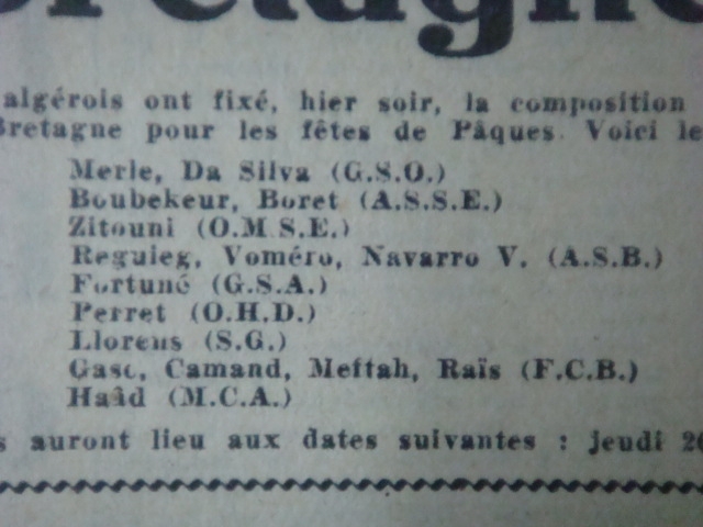 Mars 1953 HAHAD Omar MCA en Bretagne avec la sélection d'Alg