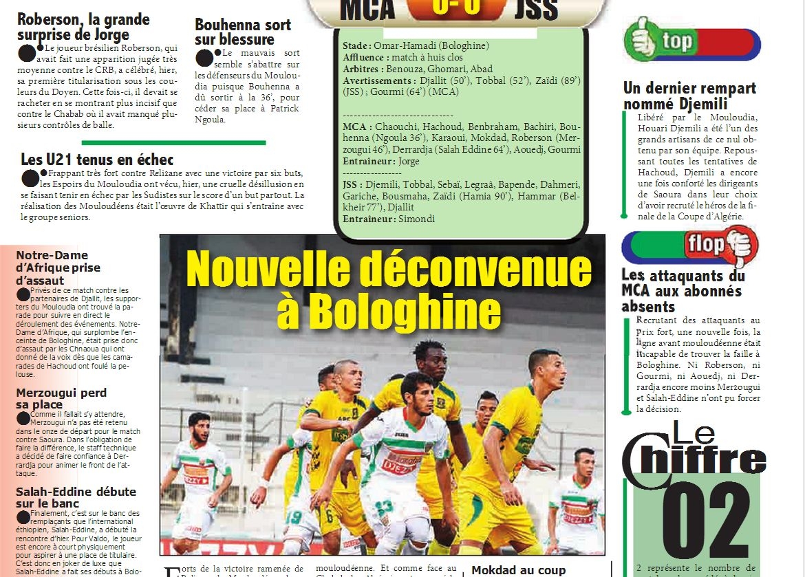 Samedi 29.8.2015 à huis clos MCA-JS Saoura 0-0