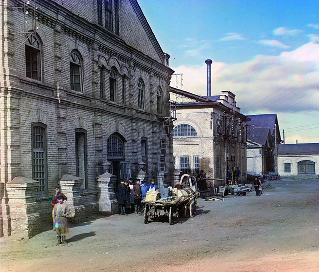Photos by Sergey Prokudin-Gorsky. Mechanical shops for the finishing of artistic castings (Kasli Iron Works). Russia, Perm Province, Yekaterinburg uyezd (district), Kasli town, 1909