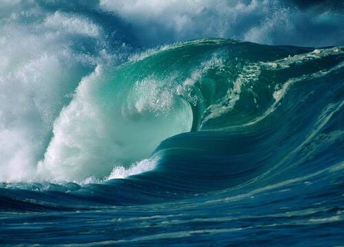 La vague monte, puis retourne à l'océan...