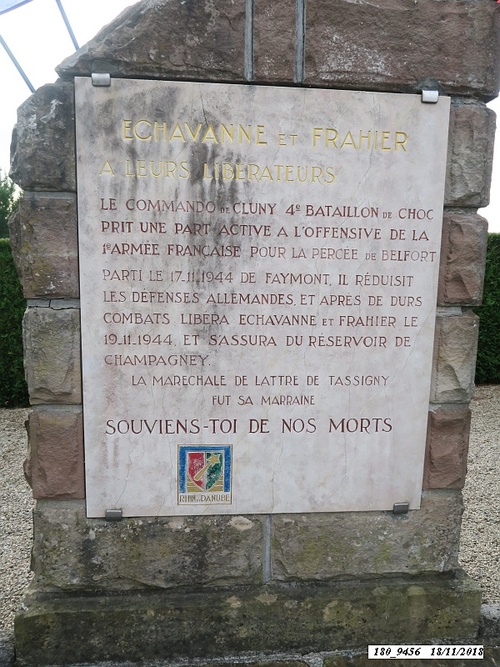 * 74ème anniversaire de la Libération. Cérémonie  à la stèle "4ème Choc - Cluny", à Frahier, lieu-dit "Les Barres".