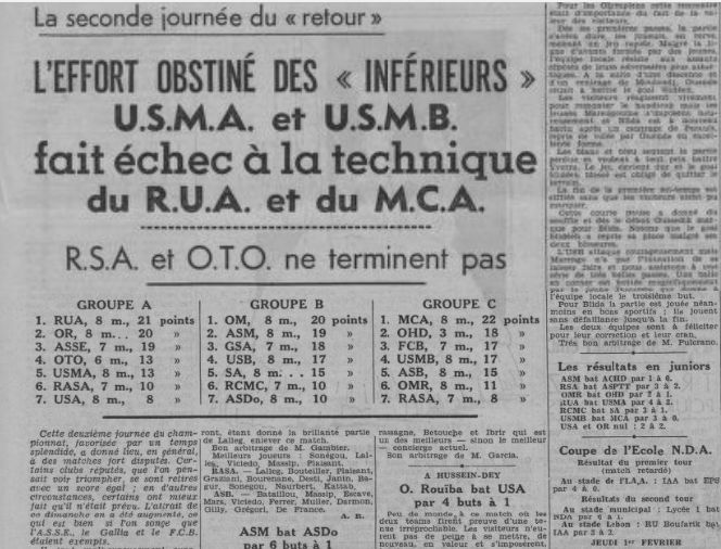 Dimanche 28.1.1940 A Blida USMB-MCA 2-2