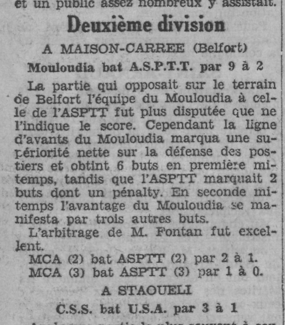 Dimanche 12.10.1930 au Stade Belfort MCA-ASPTT 9-2