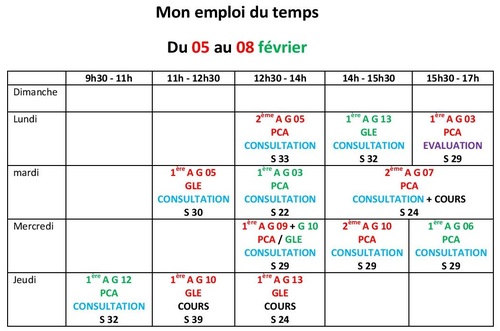 Mon planning du 05 au 08 février