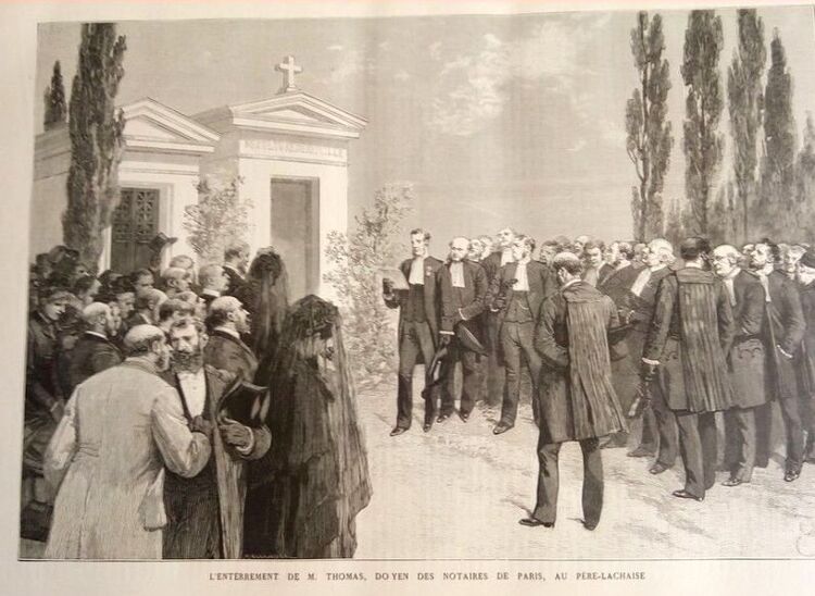  L’enterrement de M. Thomas, doyen des notaires de Paris (cimetière du Père-Lachaise, L'Illustration du 13 novembre 1886).