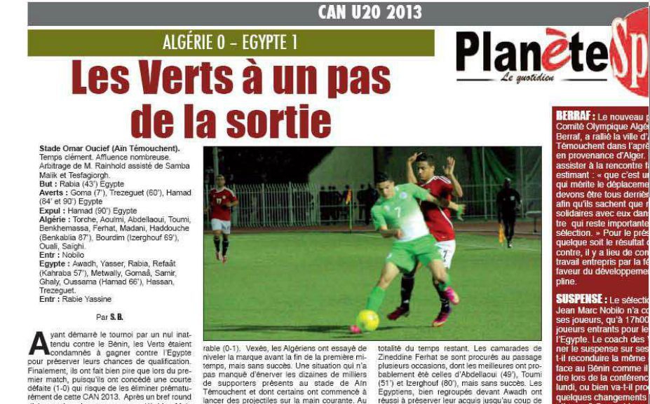 MARDI 19.03.2013 CAN U20 EN-Egypte 0-1 à ain témouchent