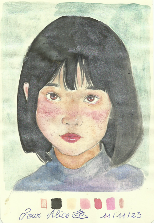 [GIFT POUR MOI] - Portrait en aquarelle d'une demoiselle asiatique, de la part de Laurianne