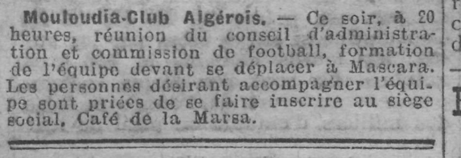 Vendredi 23.9.1927 à Mascara Amical Gallia  Club de Mascara-MCA