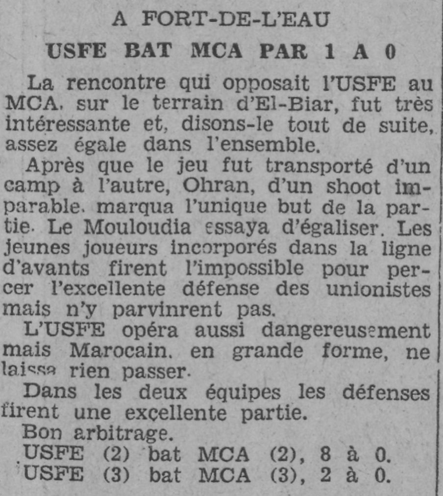 Dimanche 3.1.1932 à El Biar USFE-MCA 1-0