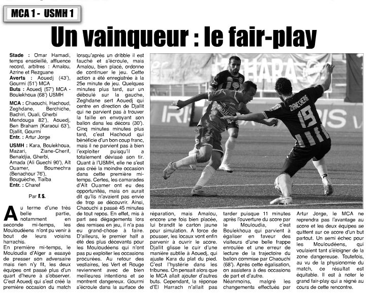 Samedi 9.5.2015 à Bologhine MCA-USMH 1-1