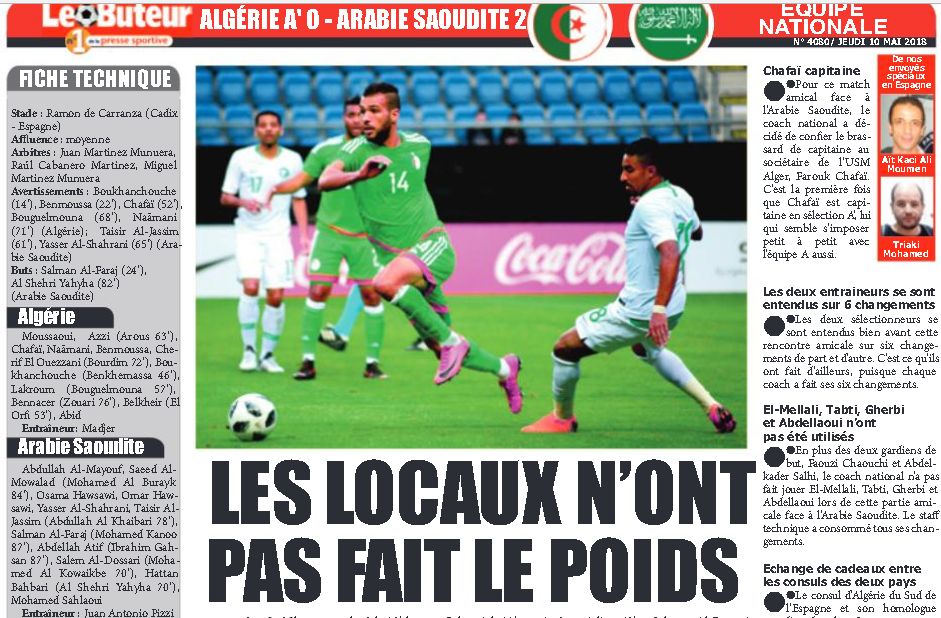 Mercredi 9.5.2018 à Cadix Arabie Saoudite-EN A' 2-0
