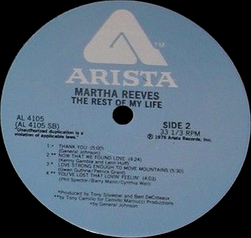 Martha Reeves : Album " The Rest Of My Life " Arista Records AL 4105 [ US ]