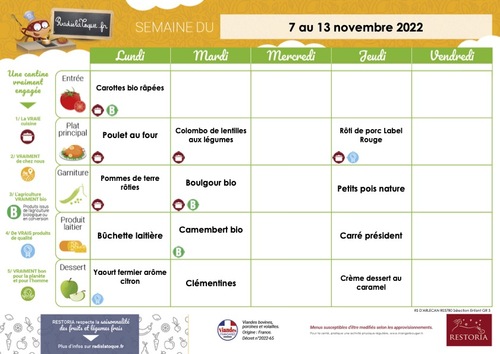 Menus du 17 au 23 octobre 2022