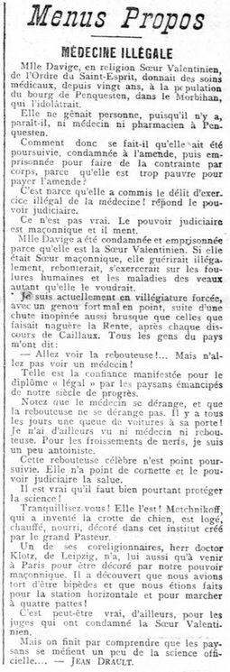 Médecine illégale (La Libre Parole, dir. Edouard Drumont, 2 août 1912)