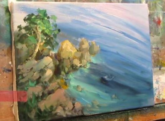 Dessin et peinture - vidéo 1957 : La côte ligure italienne dépeinte à la peinture à l'huile.
