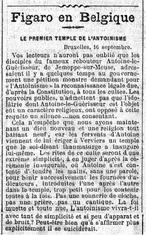 Le premier temple de l'antoinisme (Figaro, 17 sept 1911)