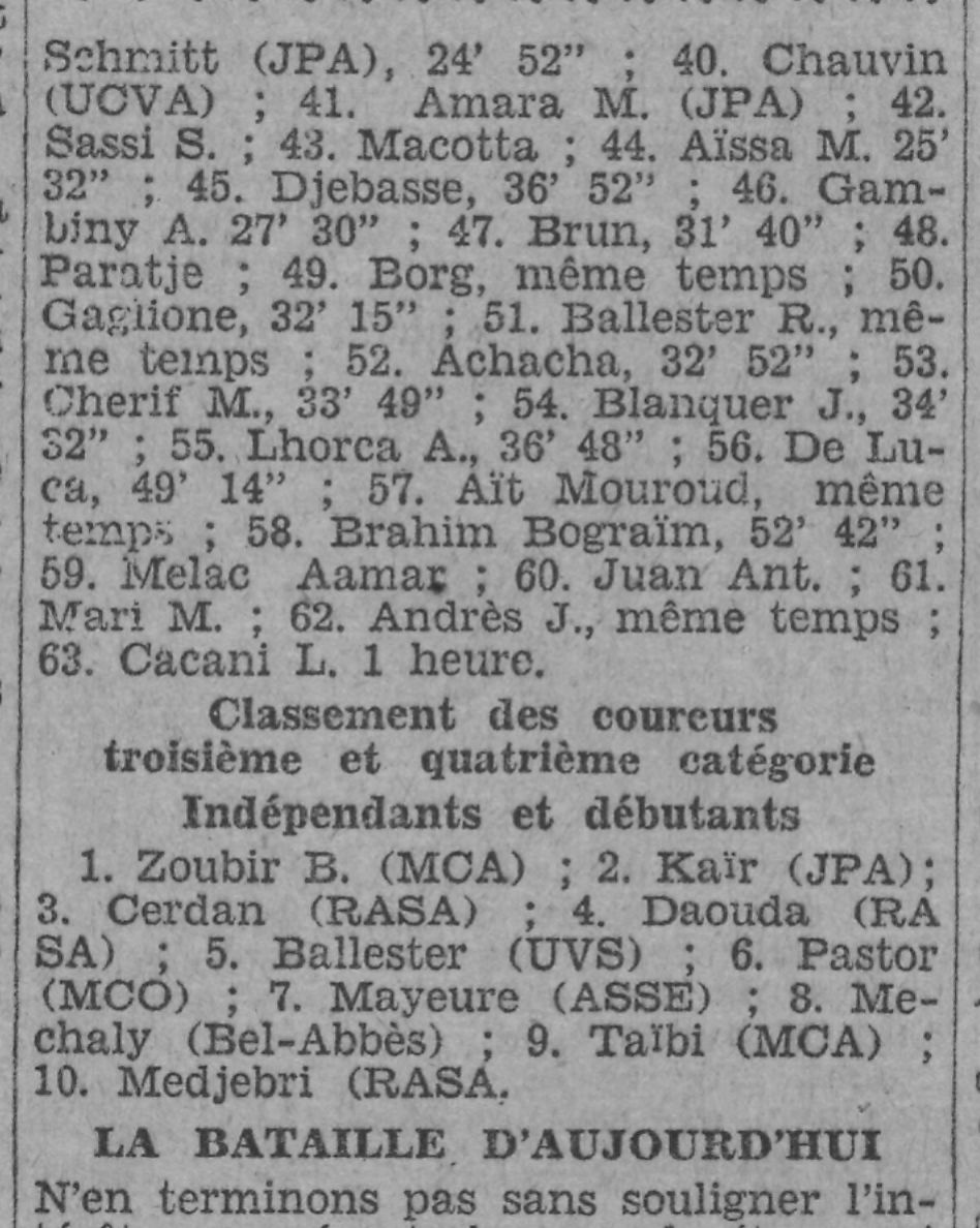 Dimanche 5.4.1931  Cyclisme  Critérium de l'Echo d'Alger Zoubir B du  MCA le meilleur