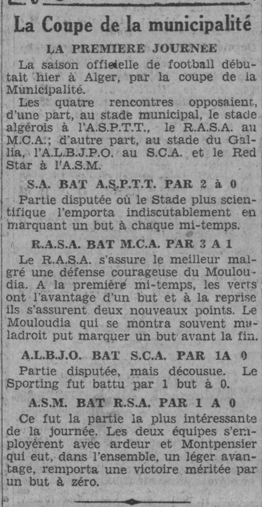 Dimanche 7.9.1930 Coupe de la Municipalité MCA-R.A.S.A 1-3