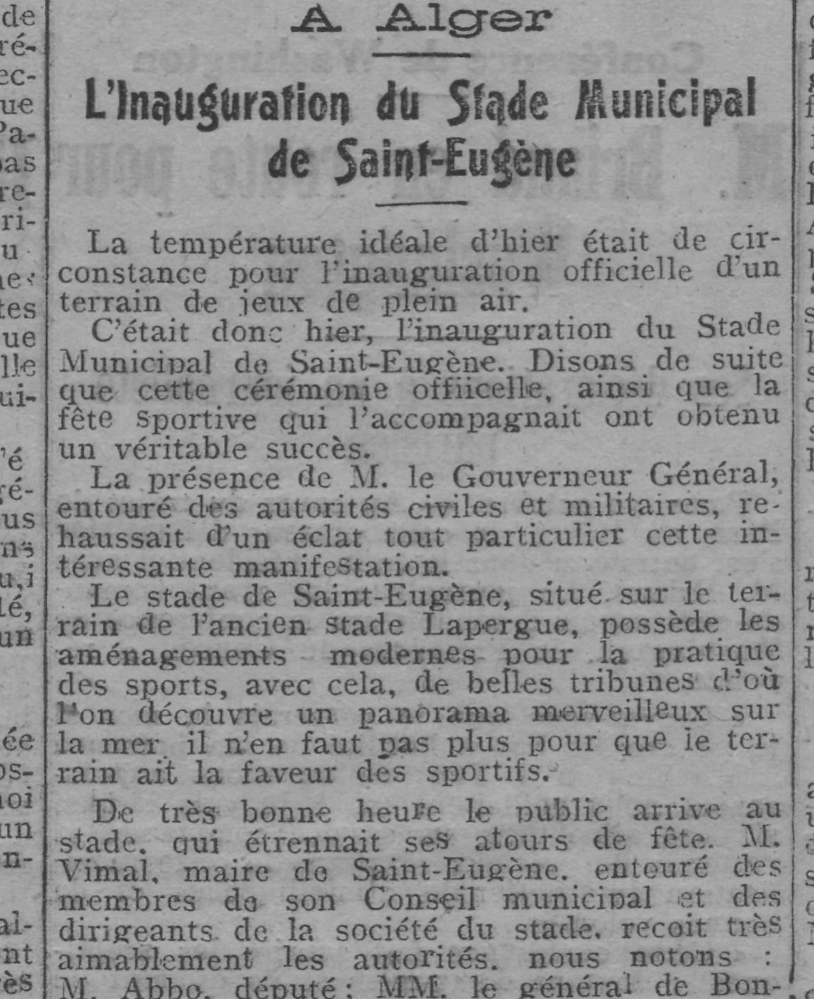 Dimanche 30 Octobre inauguration du stade Municipal de St Eugène