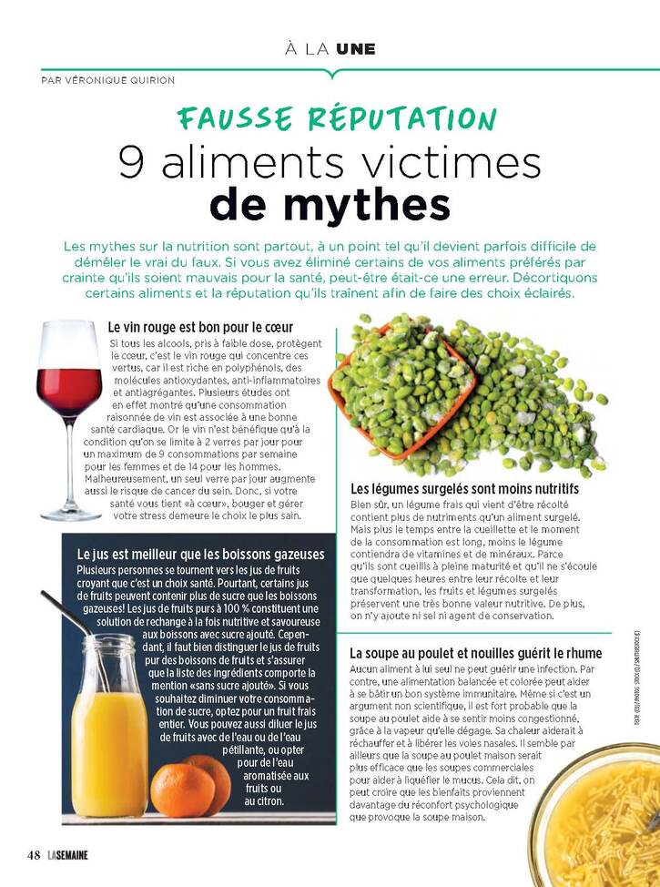 Alimentation - 8:  Fausse Réputation - 9 aliments victimes de mythe (2 pages)