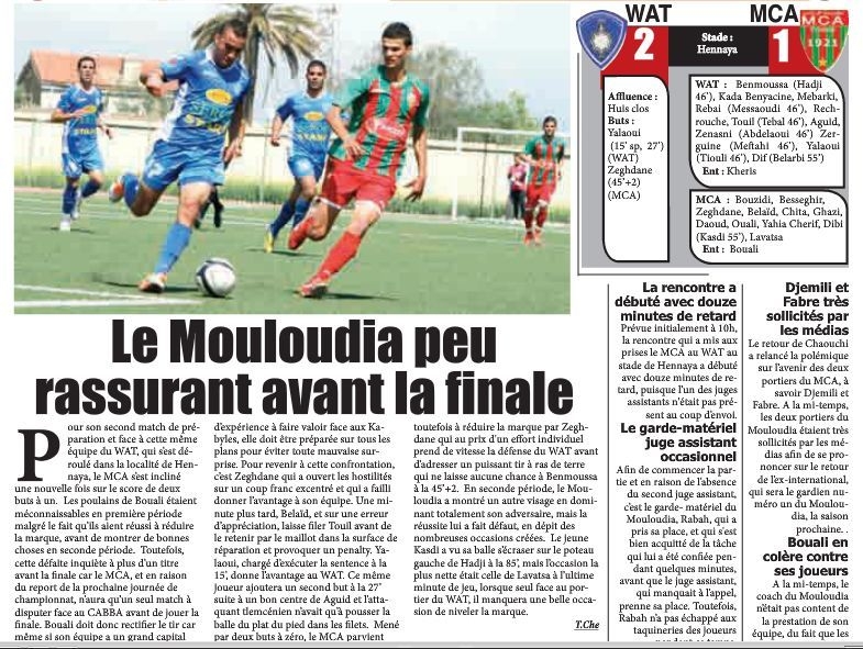 Mercredi 09.04.2014 à Hennaya Amical WAT-MCA 2-1