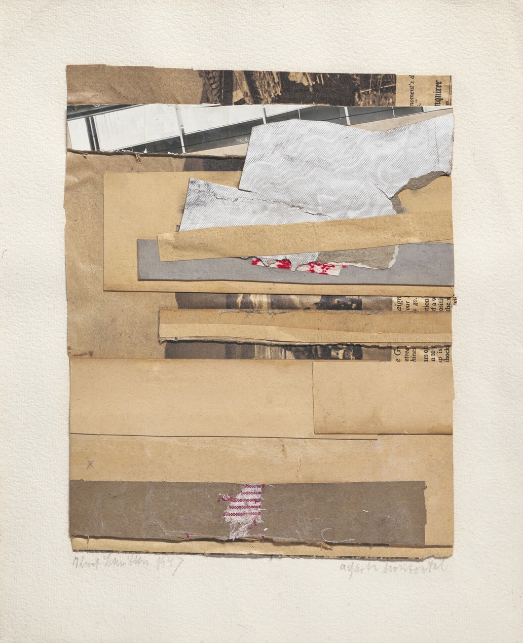 Artwork by Kurt Schwitters, Wieder horizontal, Made of paper collage, fabrics and photograph on cardboard mounted by the artist on card