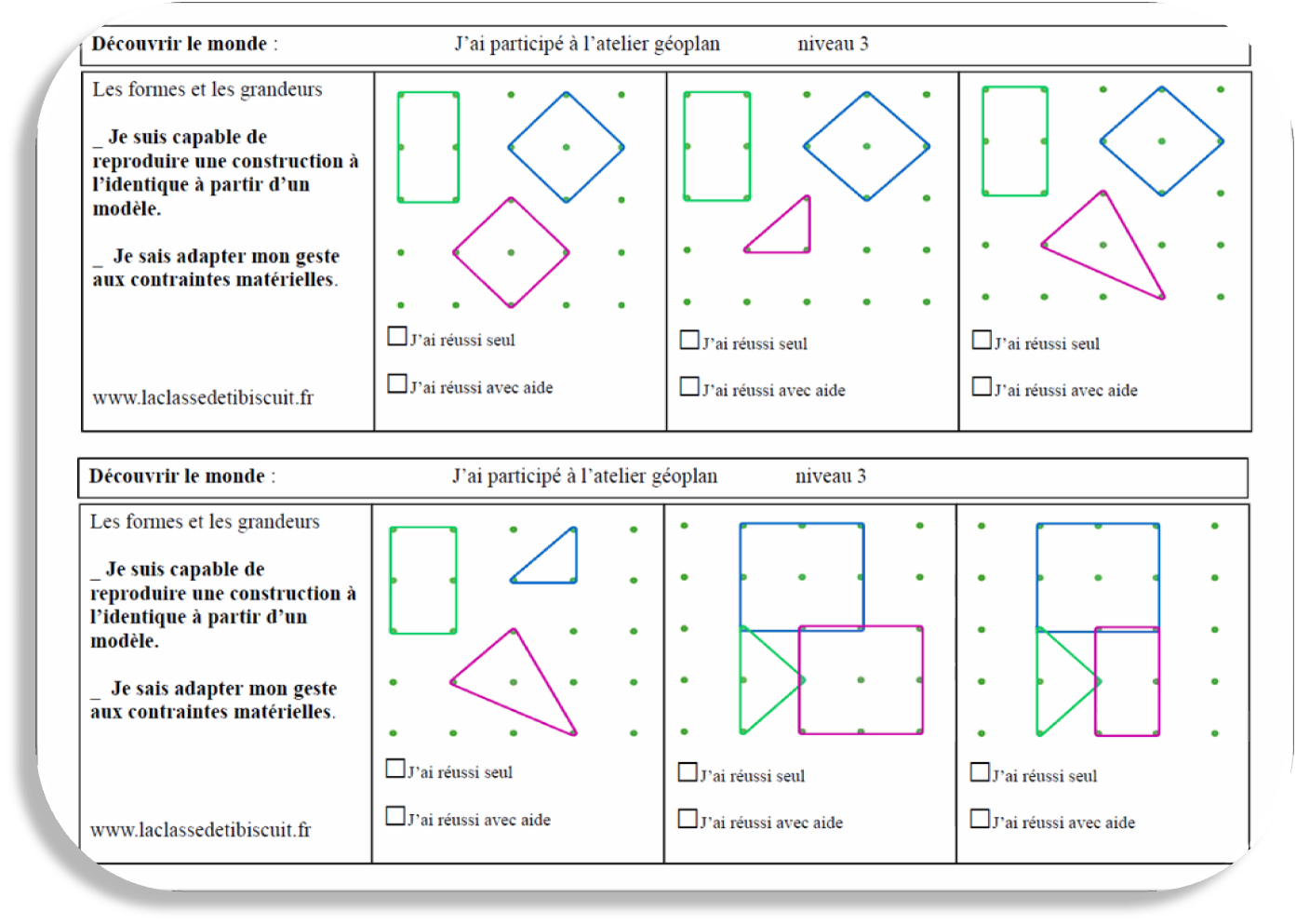Cartes de forme de géoplan, modèles de modèle de géoplan imprimables,  activités de formes de maternelle préscolaire feuilles de travail, école à  la maison Montessori -  France