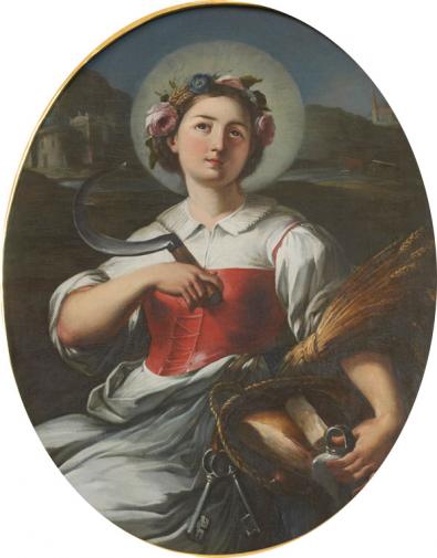 Bled - cerkev Marijinega vnebovzetja (sveta Notburga, medaljon).jpg