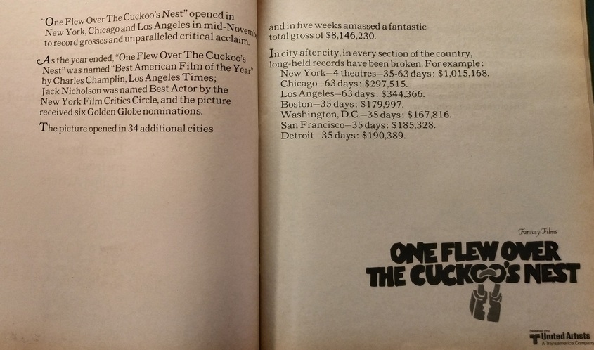 ONE FLEW OVER THE CUCKOO'S NEST box office USA 1975