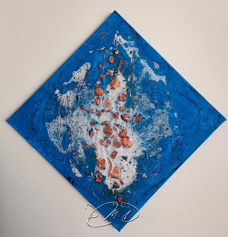 2022 - Toile 30x30 -  Enduit graviers, sable, peinture, vernis mat et patine Libéron - D