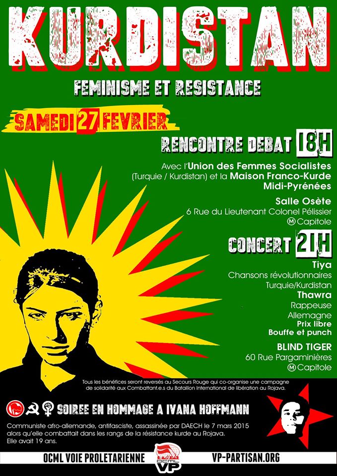 Tolosa : 27 février, soirée de soutien à la Révolution kurde et d'hommage à Ivana Hoffmann