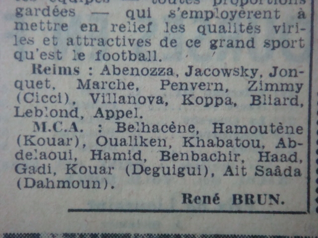 Samedi 15.3.1952 MCA-REIMS 0-4