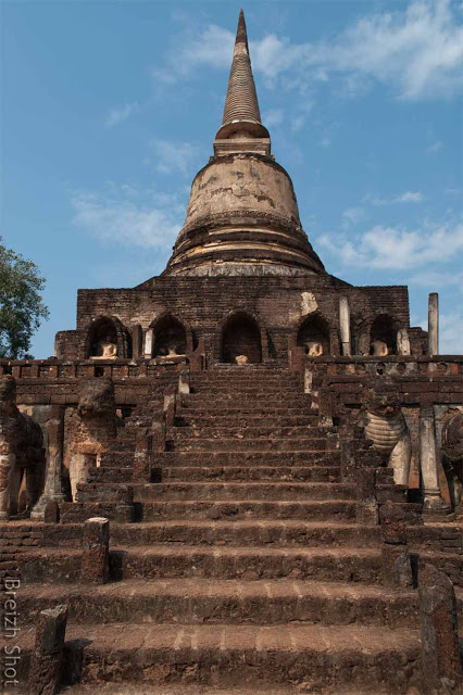 Wat Chang Lom, Le chedi aux éléphants - Les marches