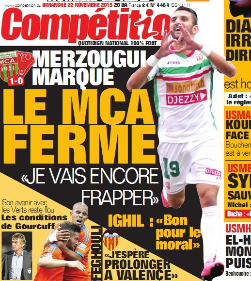 Samedi 21.11.2015 à Bologhine MCA-MCO 1-0
